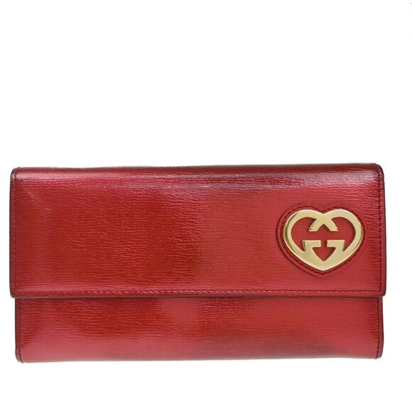 GUCCI GG Lovely Heart Long Bifold Wallet Purse Leather Red GHW Italy 02KB157 - Picture 1 of 15